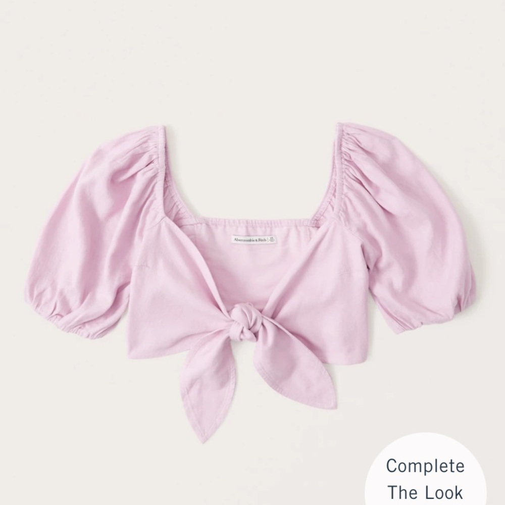 Pink linen puff sleeve tie front Abercrombie top